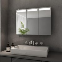 SONNI Spiegelschrank Bad mit Beleuchtung 65 x 90 cm IP44 Dreitüriger Edelstahl Badezimmer LED Spiegelschrank mit Kippschalter und Steckdose von SONNI