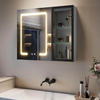 SONNI Spiegelschrank Bad mit Beleuchtung LED Spiegelschrank mit Glasvitrine und Ambientebeleuchtung, Glasboden, Anti-Beschlag, Steckdose, 3 Lichtfarben, Dimmbar, Vollständig Montiert von SONNI