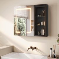 SONNI Spiegelschrank Bad mit Beleuchtung LED Spiegelschrank mit Glasvitrine und Ambientebeleuchtung, Glasboden, Anti-Beschlag, Steckdose, 3 Lichtfarben, Dimmbar, Vollständig Montiert von SONNI