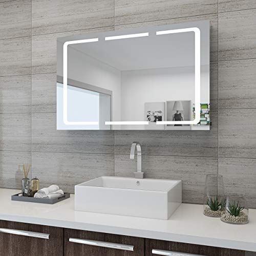 SONNI Spiegelschrank Bad mit LED-Beleuchtung 105 x 65 x 13 cm Edelstahl 3-türiger Badspiegelschrank mit Beleuchtung und Steckdose mit Druckknopf-Kippschalter von SONNI