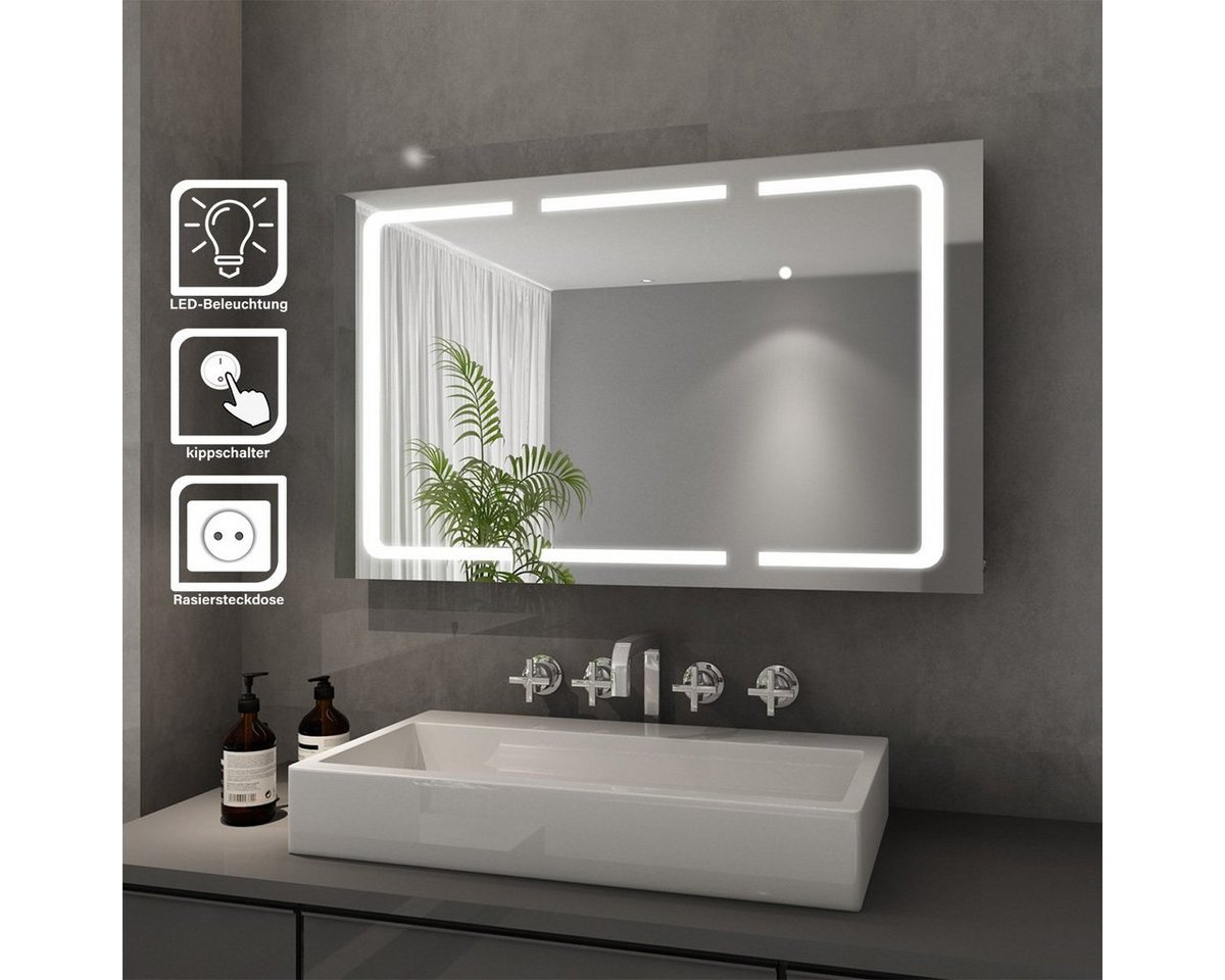 SONNI Spiegelschrank Bad spiegelschränke 3-türig mit LED Beleuchtung Edelstahl IP44 Badezimmer, mit Steckdose von SONNI