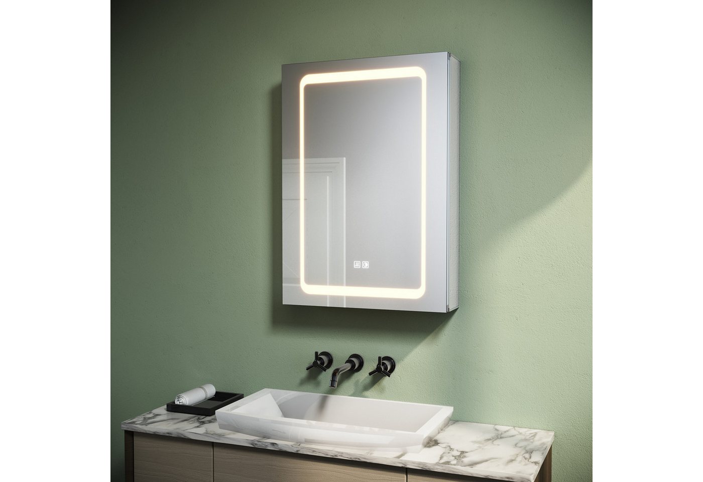 SONNI Spiegelschrank Dreifarbiger LED-Badezimmerspiegelschrank mit Antibeschlag-Funktion Aluminium mit Touch-Bedienung und integrierter Rasierersteckdose SONNI Spiegelschrank Dreifarbiger LED-Badezimmerspiegelschrank mit Antibeschlag-Funktion Aluminium mit Touch-Bedienung und integrierter Rasierersteckdose von SONNI