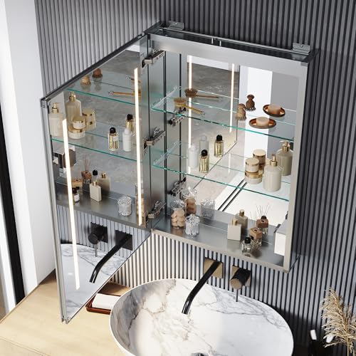 SONNI Spiegelschrank beschlagfrei mit Touch und Steckdose Spiegelschrank Bad 50 × 70cm LED Spiegelschrank mit Beleuchtung Aluminium von SONNI
