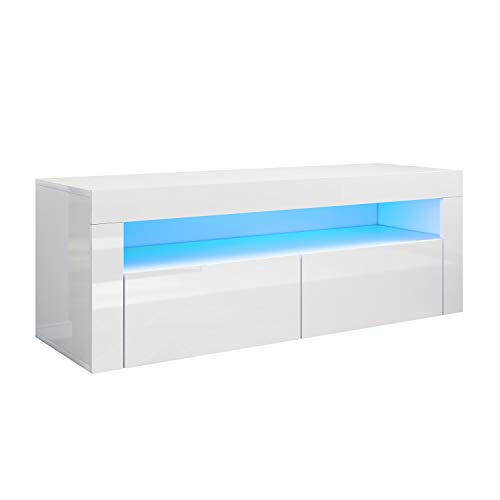 SONNI TV Board Fernsehtisch Lowboard mit LED-Beleuchtung (in 12 Farben einstellbar) 120x40x45cm Weiß Hochglanz TV Schrank Fernsehschrank von SONNI