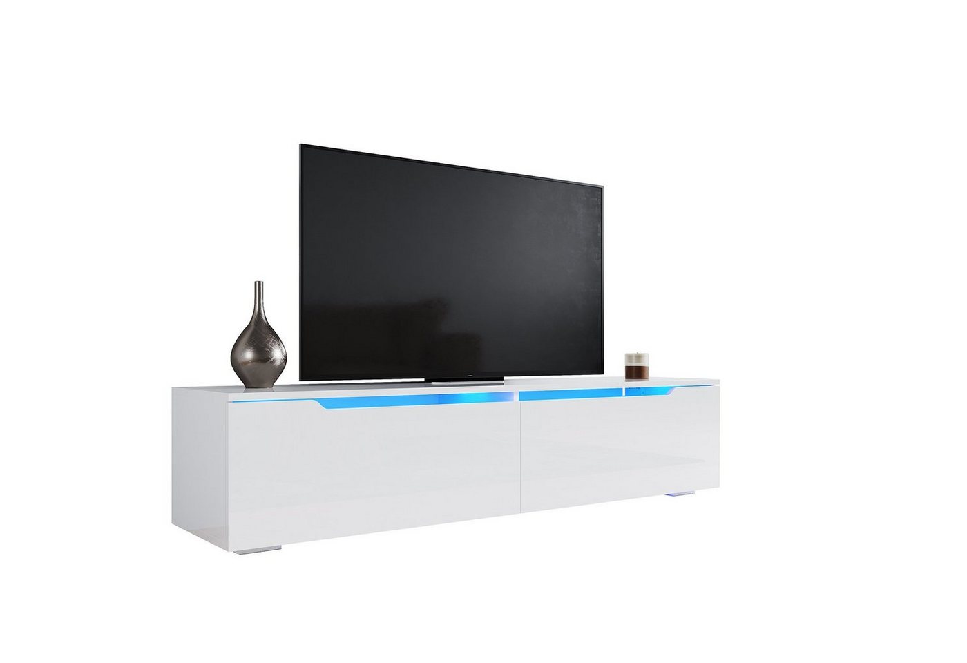 SONNI TV-Schrank Lowboard TV Schrank weiß Hochglanz mit LED-Beleuchtung,hängend/stehend Lowboard, 160cm von SONNI