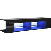 SONNI TV Schrank Schwarz TV Lowboard mit LED Beleuchtung 135x39x30cm，mit offene Glasregal Hochglanz von SONNI