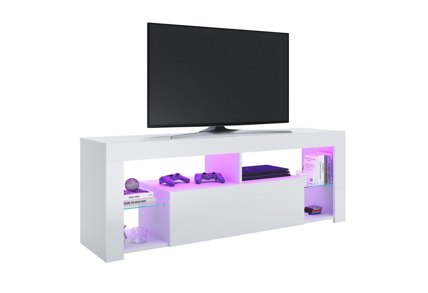 SONNI TV-Schrank Schwarzer TV-Ständer mit LED-Beleuchtung Stilvoll mit 12 Led Farben Beleuchtung TV Board SONNI TV-Schrank Schwarzer TV-Ständer mit LED-Beleuchtung Stilvoll mit 12 Led Farben Beleuchtung TV Board von SONNI