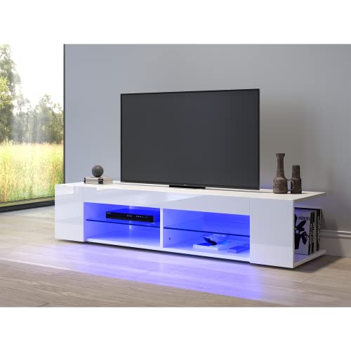 SONNI TV Schrank TV Lowboard LED Weiss,12-LED-Farben,Glasböden,Fehrnser Tisch 135 cm breit von SONNI