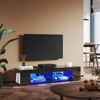 Sonni - tv Schrank mit led Beleuchtung Hochglanz Lowboard Schwarz,Glasböden,ohne Schranktüren,135cm Breit von SONNI