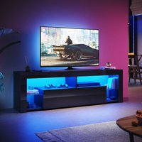 SONNI TV Schrank mit LED-Lichtern, Offenes Glasregal und Griffloses Design herunterklappbarem Türfach, Stand TV Board Hochglanz, Schwarz, 1600 x 350 SONNI TV Schrank mit LED-Lichtern, Offenes Glasregal und Griffloses Design herunterklappbarem Türfach, Stand TV Board Hochglanz, Schwarz, 1600 x 350 von SONNI