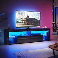 SONNI TV Schrank mit LED-Lichtern, Offenes Glasregal und Griffloses Design herunterklappbarem Türfach, Stand TV Board Hochglanz, Schwarz, 1800 x 350 SONNI TV Schrank mit LED-Lichtern, Offenes Glasregal und Griffloses Design herunterklappbarem Türfach, Stand TV Board Hochglanz, Schwarz, 1800 x 350 von SONNI