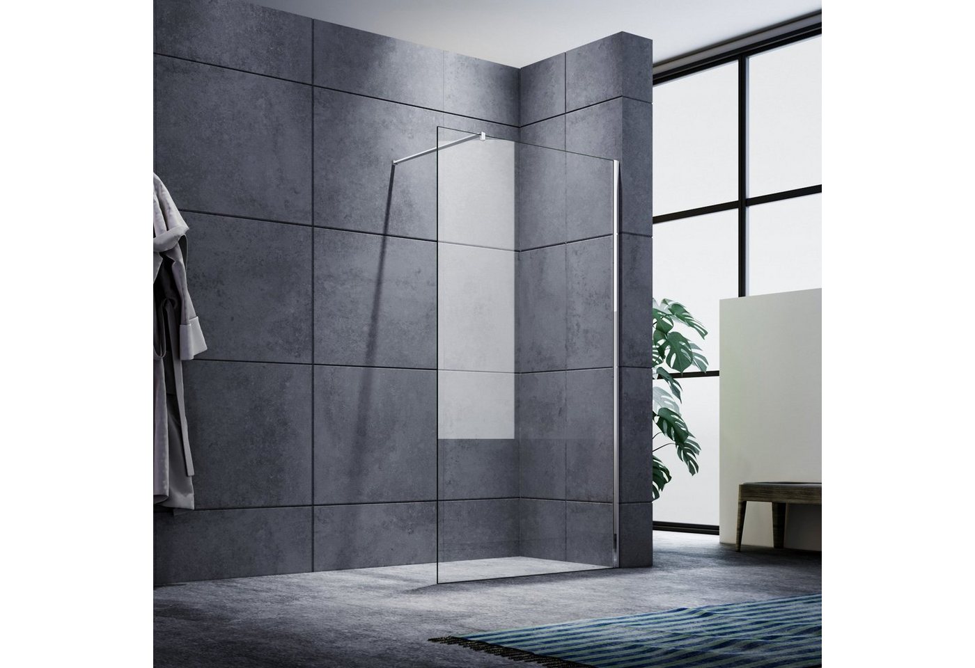 SONNI Walk-in-Dusche Duschkabine Duschabtrennung Duschwand mit Haltestange, 8mm Einscheibensicherheitsglas mit Nano Beschichtung, mit Verstellbereich, Höhe 200cm von SONNI