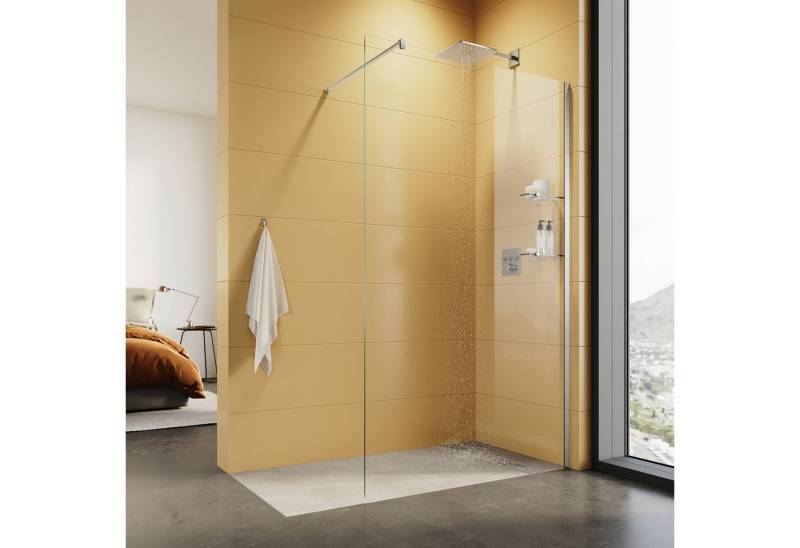 SONNI Walk-in-Dusche Duschwand aus 8 mm Glas mit integriertem Glasregal – Höhe 2000 mm, mit 2 Glasablagen von SONNI