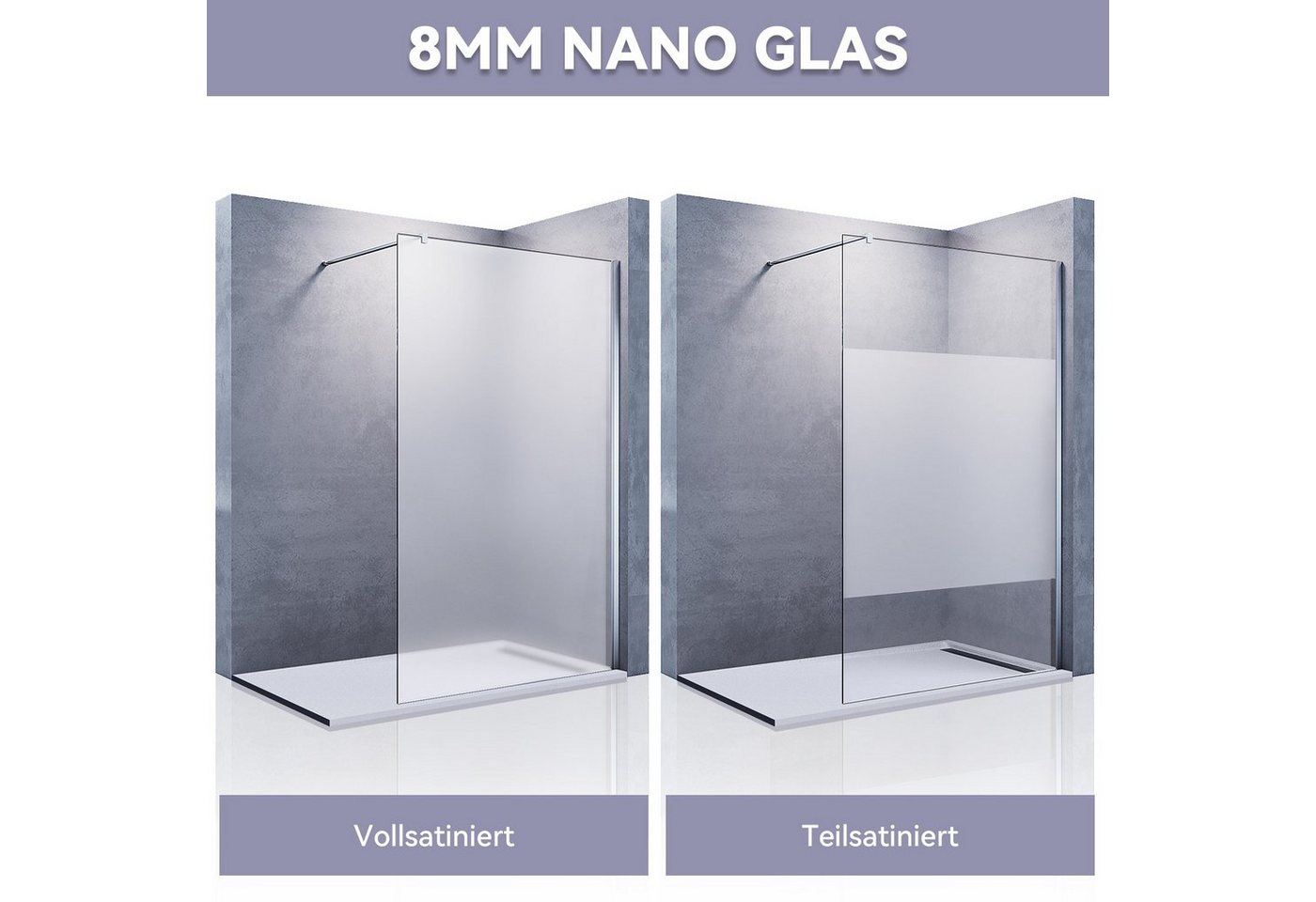 SONNI Walk-in-Dusche Walk-In Dusche,Vollsatiniert/ Teilsatiniert Glas,80-140cm,Höhe: 200cm, NANO ESG GLAS von SONNI