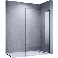 SONNI Walk in Duschwand NANO ESG 6mm mit Splitterschutzfolie 100x200cm Walk in Duschtrennwand Glaswand mit Edelstahl L-Stabilisator schwarzer Rahmen von SONNI