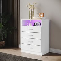 Schlafzimmermöbel Set Hochglanz 4 Schubladen Kommode mit led Schlafzimmer Aufbewahrungsmöbel 5 Stauräume Weiß - Sonni von SONNI