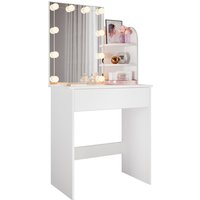 Schminktisch mit einer geräumigen Schiebeschublade 70x40x140cm Schminktisch mit LED-Beleuchtung in 3 Farben Weiß - Sonni von SONNI