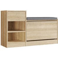 Schuhschrank mit Klapptür und Schublade, Schuhbank mit Sitzkissen , Multifunktional Schuhablage, Holzoptik, 945 x 570 x 300 mm - Sonni von SONNI