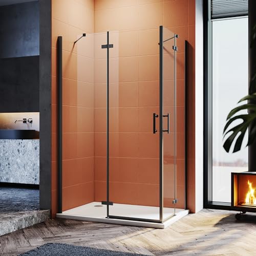 Sonni Eckeinstieg Duschkabine 90x120 cm Schwarzes Dusche Ohne Rahmen 195cm HöHe Mit PendeltüRen 6mm Nano Esg-Glas Scharniertür Duschabtrennung von SONNI