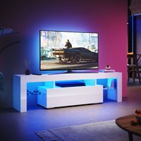 Sonni - Modern tv Schrank mit LED-Lichtern, Offenes Glasregal. 1 Klapptür, Geeignet für Wohnzimmer und Schlafzimmer, Weiß, 1600 x 350 x 450 mm von SONNI