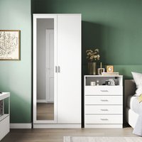 Schlafzimmermöbel Set Kleiderschrank mit Spiegel und Schubladen und Hochglanz 4 Schubladen Kommode - Sonni von SONNI