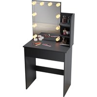 Schminktisch Frisiertisch mit Spiegel und Schublade Kosmetiktisch mit Led Spiegelleuchte 3 Beleuchtungsmodi 70 x 40 x 140cm Schwarz - Sonni von SONNI