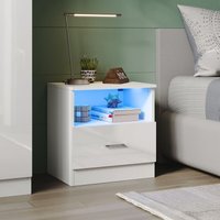 Led Nachttische Kommode mit Schublade Weiß Hochglanz Schlafzimmermöbel 450x350x465mm - Sonni von SONNI
