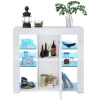 Led Sideboards Aufbewahrungsschrank mit 1 Tür, offenes Fach, verstellbare gehärtetes Glas Küchenschrank, 90x35x83cm, Weiß - Sonni von SONNI