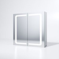 Led Spiegelschrank mit Beleuchtung Badspiegel Kippschalter Steckdose Edelstahl 70x65cm Kabelloses Scharnier Design - Sonni von SONNI