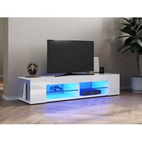 Sonni - tv Board 135x39x30cm Lowboard Unterschrank Weiß Hochglanz Glasböden mit led Beleuchtung von SONNI
