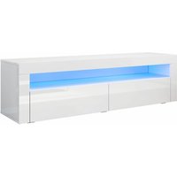 Sonni - tv Board Lowboard Unterschrank mit led Beleuchtung Weiß Hochglanz Fernsehschrank von SONNI