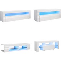 Tv Board Weiß mit led Beleuchtung tv Schrank Hochglanz Lowboard 120 x 40 x 45 cm mit 2 Klapptüren - Sonni von SONNI