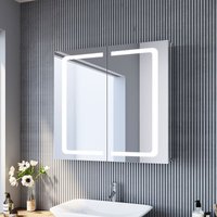 Spiegelschrank mit led Beleuchtung 70x65cm Badspiegel Kippschalter Steckdose Edelstahl Kabelloses Scharnier Design - Sonni von SONNI