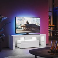 Sonni - tv Board Weiß 130cm breit mit 12 Led Farben Beleuchtung Glasböden Hochglanz Fernsehschrank mit Schranktüren von SONNI