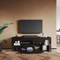 Sonni - tv Schwarz Lowboard 140cm Breit mit 12 Led Farben Beleuchtung Glasböden Hochglanz Fernsehschrank von SONNI