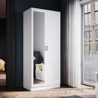 Sonni - Weiß Kleiderschränke mit Spiegel und Schublade 2 Türen Schlafzimmermöbel 76x47x180cm von SONNI