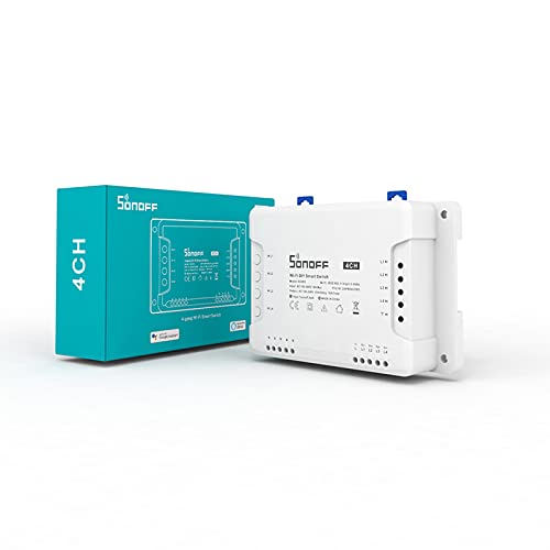 SONOFF 4CHR3 4-Gang Wi-Fi Smart Switch, 3 Arbeitsmodi Mit Selbsthemmung, Verriegelung Und Inching-Modus, Ferngesteuertes Garagentor Und Rollläden, Funktioniert Mit Alexa, Google Home, IFTTT’ (4CHR3) von SONOFF