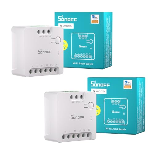 SONOFF MINI-D Smart Switch 2PCS | 2.4G WiFi | 8W Trockenkontakt | Matter-Protokoll kompatibel mit Alexa, Google Home, Home Assistant | Geeignet für Garagentore, Heizkessel, Zugangssysteme und mehr. von SONOFF