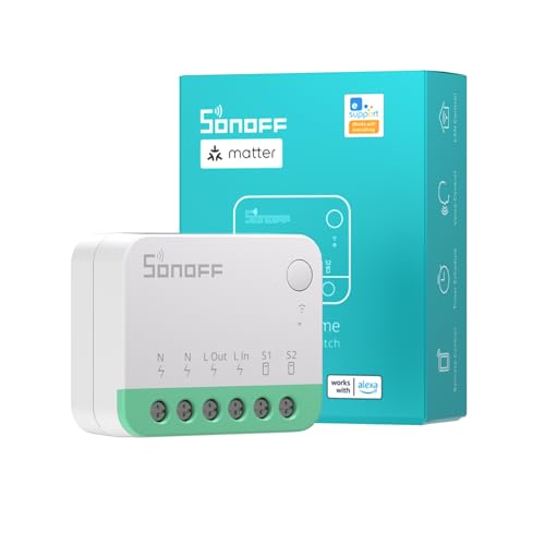 SONOFF MINIR4M WiFi Smart Alexa Schalter 2 Wege - Wlan Lichtschalter Relais Modul Supports Matter, Funktioniert mit Apple Home, Alexa & Google Home, Fernbedienung über eWeLink App von SONOFF