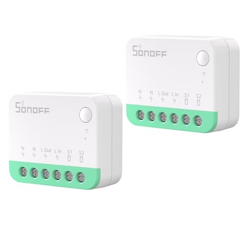 SONOFF MINIR4M Wlan Alexa Schalter 2 Stück - 2 Wege Wlan Lichtschalter Relais Modul Supports Matter, Funktioniert mit Apple Home, Alexa & Google Home, Fernbedienung über eWeLink App von SONOFF