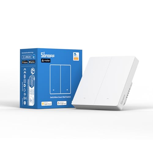 SONOFF Smart WLAN Wandschalter, Intelligent WiFi Lichtschalter,M5 Matter 2 Gang vom Typ 86 mit Timing, Sprachsteuerung, kompatibel mit Matter & Alexa & Google Home (Neutralleiter erforderlich) von SONOFF