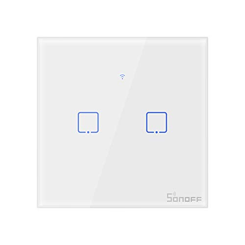 SONOFF T0EU2C Intelligenter kabelloser WLAN-Wandlichtschalter, 2-Kanal Schalter vom 86er Typ für Automatisierungslösungen in der intelligenten Haustechnik, funktioniert mit Alexa, Google Home (1-way) von SONOFF