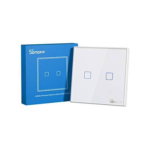 SONOFF T2EU2C-RF Druckknopf 86 Typ Wandplatte Sticky 433MHz Wireless RF-Fernbedienung, Zweiwege-Steuerung, keine Verkabelung erforderlich, Batterie erforderlich (not included), 2 Gang von SONOFF