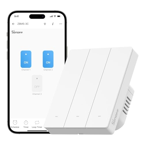 SONOFF Zigbee Smart Light Switch, Erfordert SONOFF Zigbee Hub, Smart Switch, Ohne Nullleiter oder mit Nullleiter, APP Remote Control, Zigbee Switch ZBM5 80-Type,3-fach von SONOFF