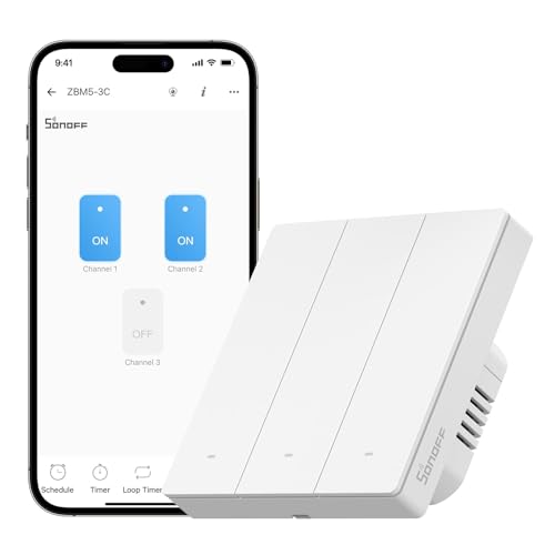 SONOFF Zigbee Smart Light Switch, Erfordert SONOFF Zigbee Hub, Smart Switch, Ohne Nullleiter oder mit Nullleiter, APP Remote Control, Zigbee Switch ZBM5 86-Type,3-fach von SONOFF