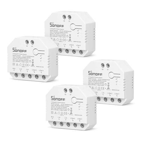 Smart Wlan Schalter Garagentor SONOFF DUALR3 (4Pcs), 2Wege 2Gang Schalter, mit Messfunktion, 3 Arbeitsmodi, Fernbedienung Licht, Fensterläden, Rollläden ; Alexa/Google Home/Siri Supported von SONOFF