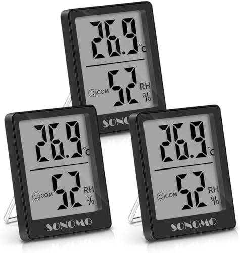 SONOMO Thermo-Hygrometer, 3er Set Hygrometer Innen Thermometer Digital Raumthermometer Luftfeuchtigkeitsmessgerät für Innenraum, Wohnzimmer, Babyraum, Büro (Schwarz) von SONOMO