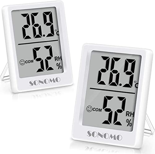 SONOMO Thermo-Hygrometer,2 Stück Digital Hygrometer Innen, Thermometer Innen Feuchtigkeit Hohen Genauigkeit,Für vertikale oder Wandmontage Luftfeuchtigkeitsmessgerät,Für Innenraum-(Weiß) von SONOMO