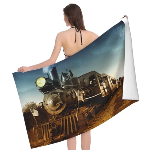 SONOON Badetuch aus Mikrofaser mit Zug- und Eisenbahnaufdruck (80 x 130 cm), Badetücher, Strandtücher, sehr saugfähiges und schnell trocknendes Badetuch, mehrfarbiges Badetuch, Fitnessstudio, große von SONOON