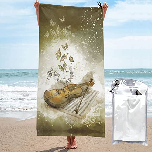 SONOON Strandtuch mit Schmetterlings- und Cello-Druck, Mikrofaser-Saunatuch, schnelltrocknendes Fitness-Handtuch, leichtes und dünnes tragbares Saunatuch von SONOON